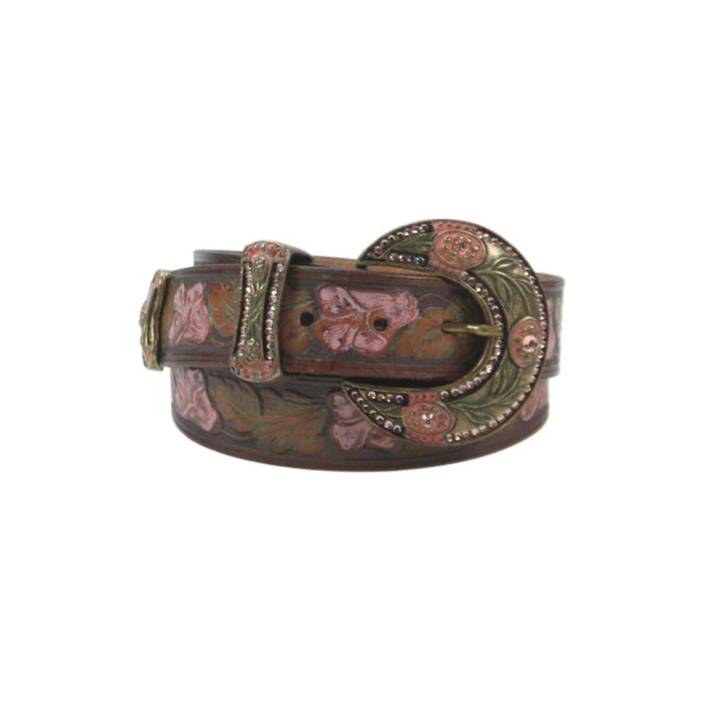 Leatherock Womens Leather Floral Embossed Belt Brown Size M
